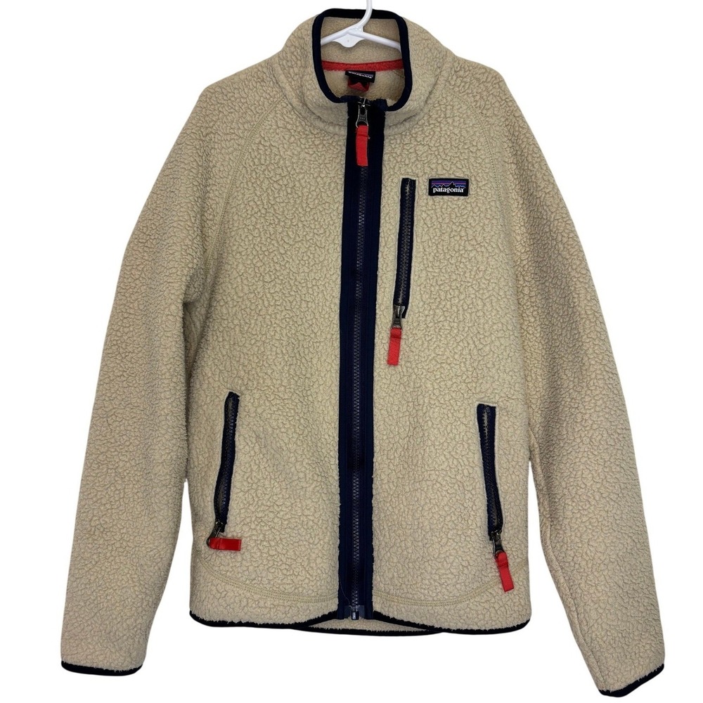 Patagonia Kids Retro Pile Fleece Jacket El Cap Khaki Blue Full Zip Size Large L